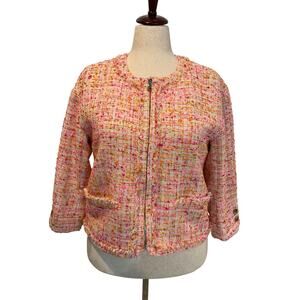 Ann Taylor women’s pink orange beige confetti tweed jacket size 10